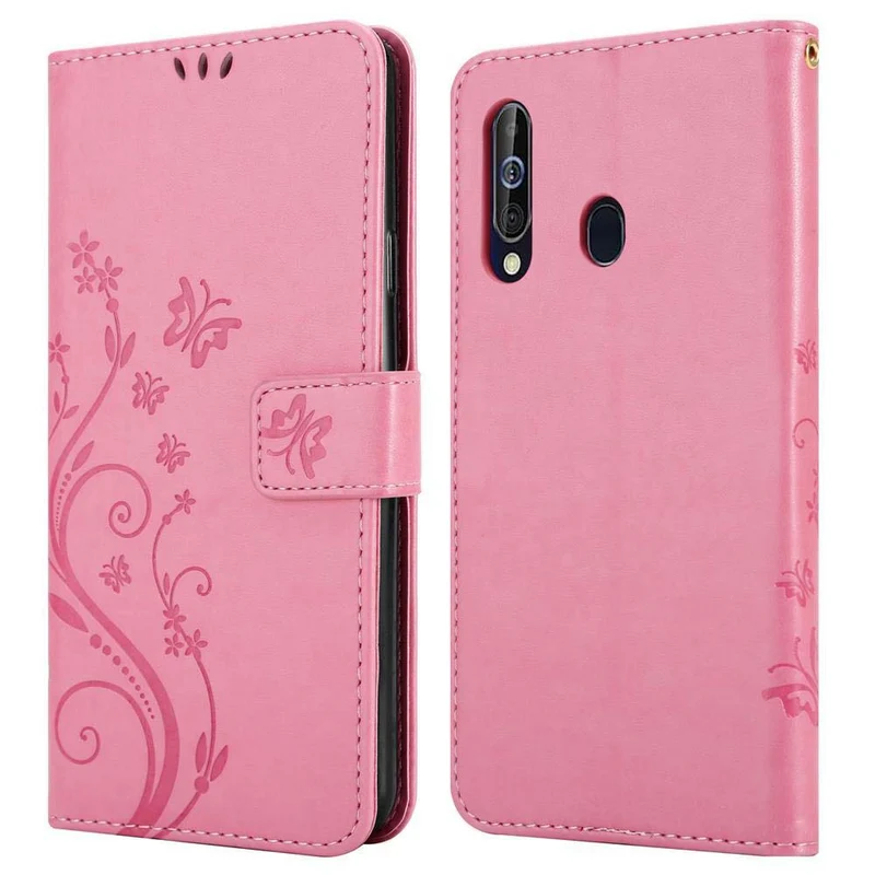 Cadorabo Hülle kompatibel mit Samsung Galaxy A60 / M40 Schutzhülle im Blumen Design mit Magnetverschluss, Standfunktion und Kartenfächern