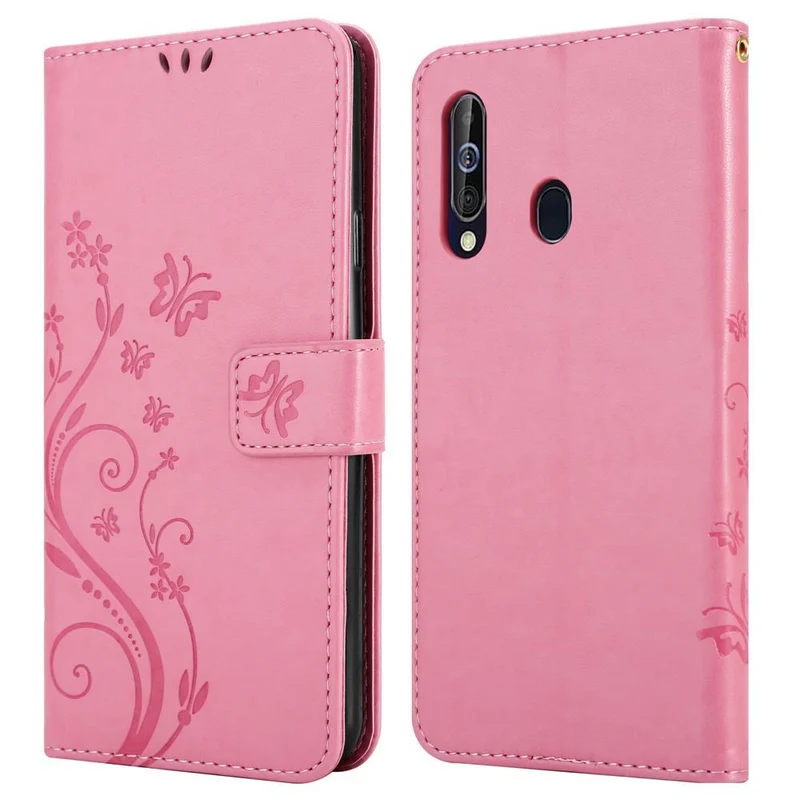 Cadorabo Hülle kompatibel mit Samsung Galaxy A60 / M40 Schutzhülle im Blumen Design mit Magnetverschluss, Standfunktion und Kartenfächern