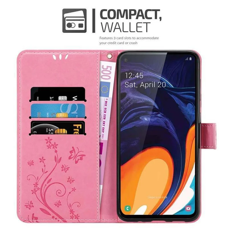 Cadorabo Hülle kompatibel mit Samsung Galaxy A60 / M40 Schutzhülle im Blumen Design mit Magnetverschluss, Standfunktion und Kartenfächern