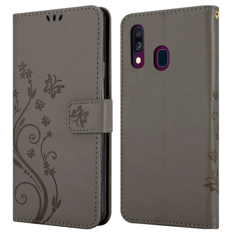 Cadorabo Hülle kompatibel mit Samsung Galaxy A40 Schutzhülle im Blumen Design mit Magnetverschluss, Standfunktion und Kartenfächern