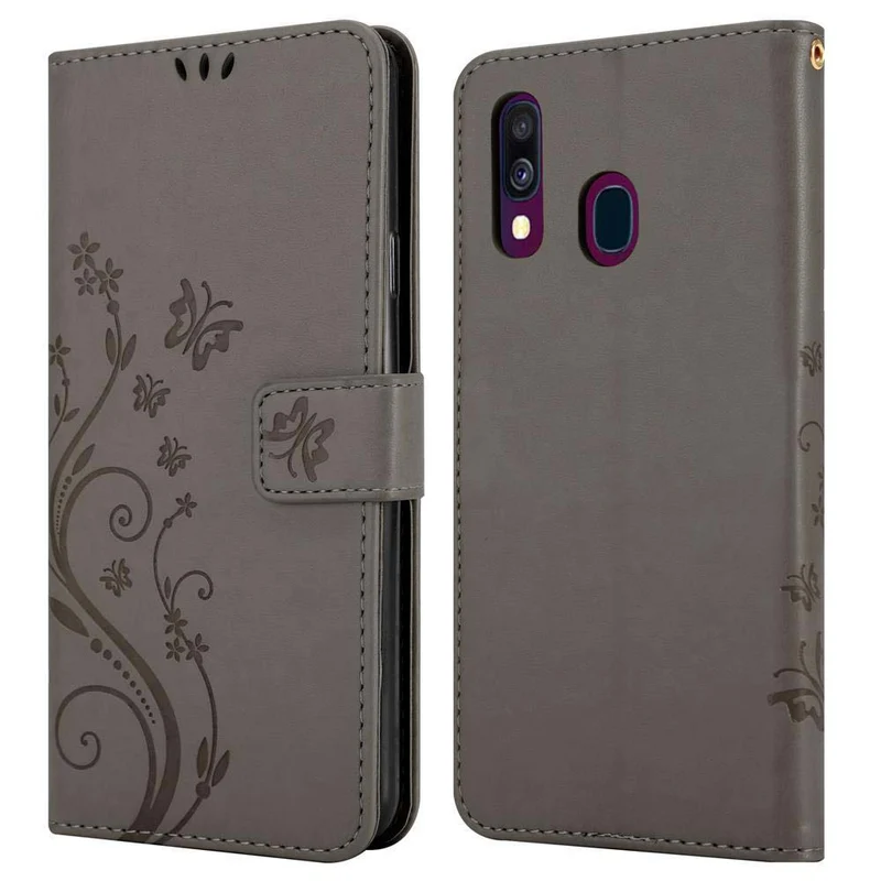 Cadorabo Hülle kompatibel mit Samsung Galaxy A40 Schutzhülle im Blumen Design mit Magnetverschluss, Standfunktion und Kartenfächern