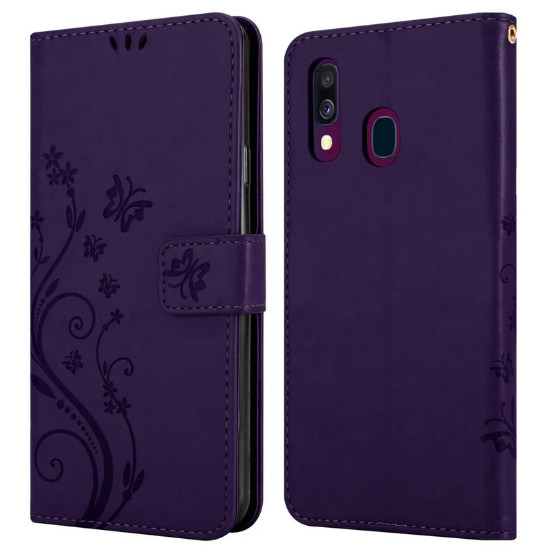 Cadorabo Hülle kompatibel mit Samsung Galaxy A40 Schutzhülle im Blumen Design mit Magnetverschluss, Standfunktion und Kartenfächern