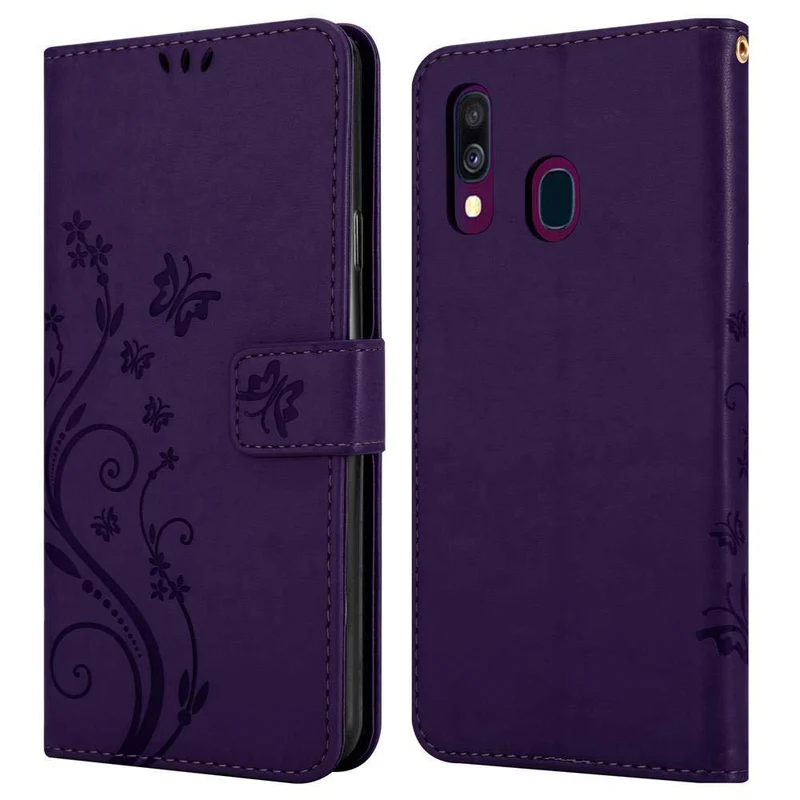 Cadorabo Hülle kompatibel mit Samsung Galaxy A40 Schutzhülle im Blumen Design mit Magnetverschluss, Standfunktion und Kartenfächern
