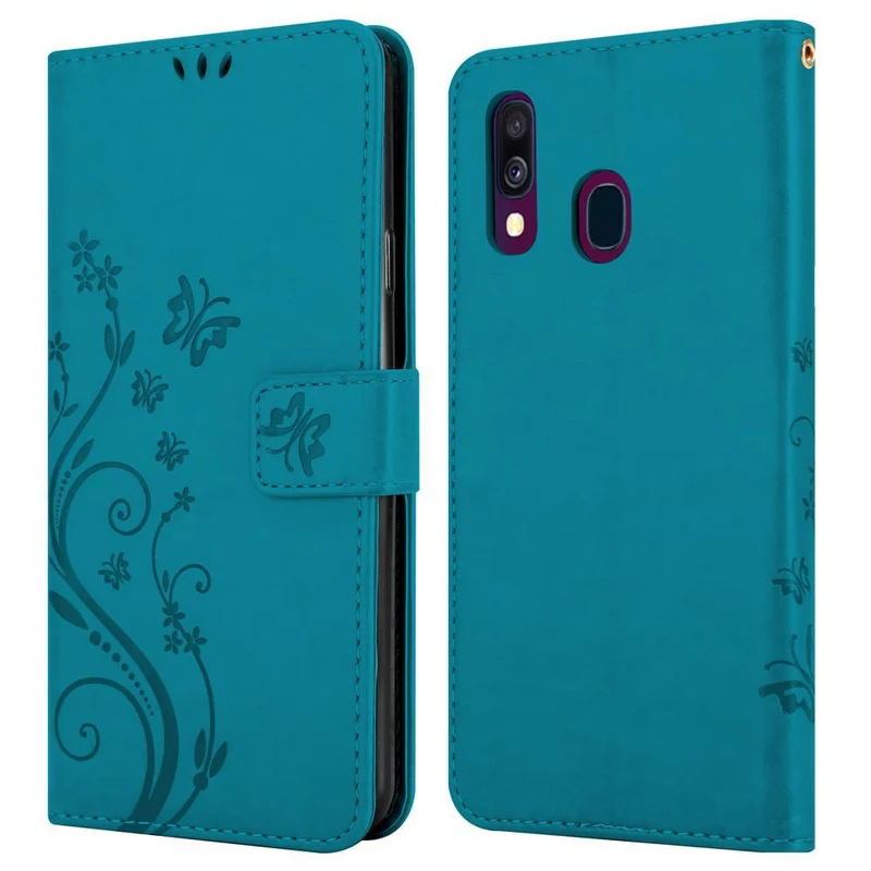 Cadorabo Hülle kompatibel mit Samsung Galaxy A40 Schutzhülle im Blumen Design mit Magnetverschluss, Standfunktion und Kartenfächern