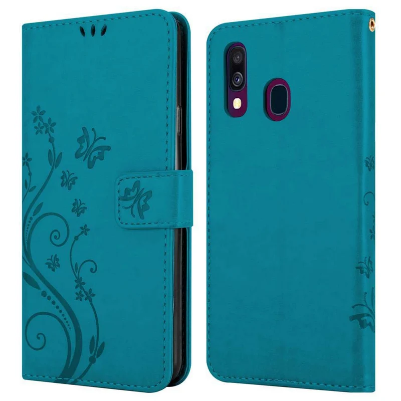 Cadorabo Hülle kompatibel mit Samsung Galaxy A40 Schutzhülle im Blumen Design mit Magnetverschluss, Standfunktion und Kartenfächern