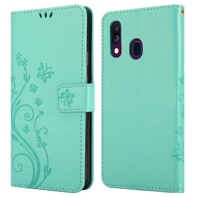 Cadorabo Hülle kompatibel mit Samsung Galaxy A40 Schutzhülle im Blumen Design mit Magnetverschluss, Standfunktion und Kartenfächern