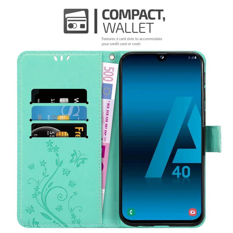 Cadorabo Hülle kompatibel mit Samsung Galaxy A40 Schutzhülle im Blumen Design mit Magnetverschluss, Standfunktion und Kartenfächern
