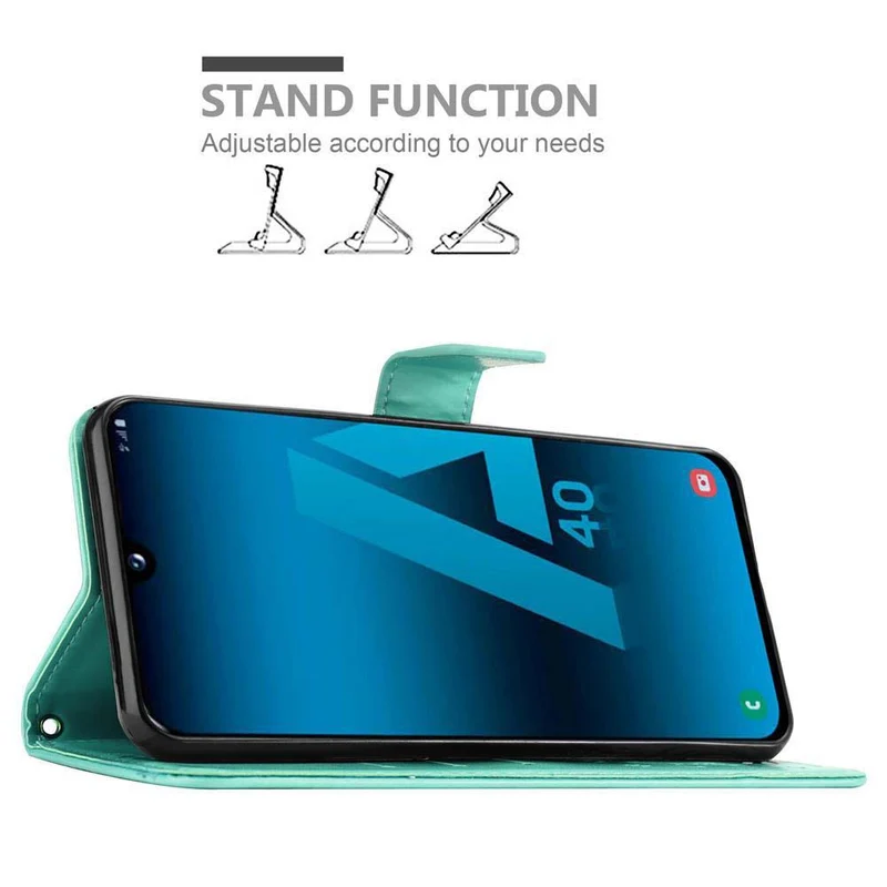 Cadorabo Hülle kompatibel mit Samsung Galaxy A40 Schutzhülle im Blumen Design mit Magnetverschluss, Standfunktion und Kartenfächern