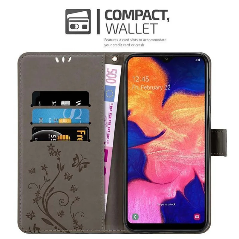 Cadorabo Hülle kompatibel mit Samsung Galaxy A10 / M10 Schutzhülle im Blumen Design mit Magnetverschluss, Standfunktion und Kartenfächern