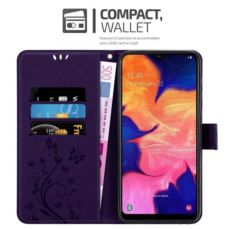 Cadorabo Hülle kompatibel mit Samsung Galaxy A10 / M10 Schutzhülle im Blumen Design mit Magnetverschluss, Standfunktion und Kartenfächern