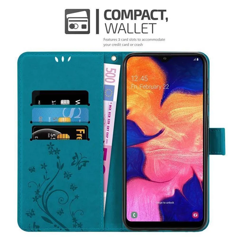Cadorabo Hülle kompatibel mit Samsung Galaxy A10 / M10 Schutzhülle im Blumen Design mit Magnetverschluss, Standfunktion und Kartenfächern