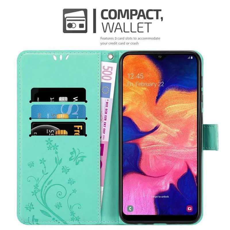 Cadorabo Hülle kompatibel mit Samsung Galaxy A10 / M10 Schutzhülle im Blumen Design mit Magnetverschluss, Standfunktion und Kartenfächern