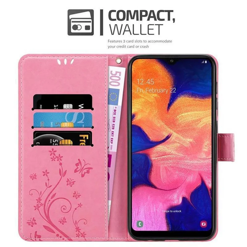 Cadorabo Hülle kompatibel mit Samsung Galaxy A10 / M10 Schutzhülle im Blumen Design mit Magnetverschluss, Standfunktion und Kartenfächern