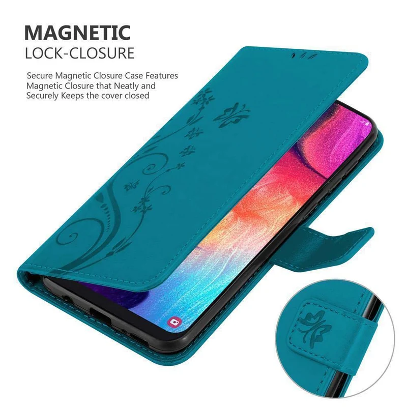 Cadorabo Hülle kompatibel mit Samsung Galaxy A50 4G / A50s / A30s Schutzhülle im Blumen Design mit Magnetverschluss, Standfunktion und Kartenfächern
