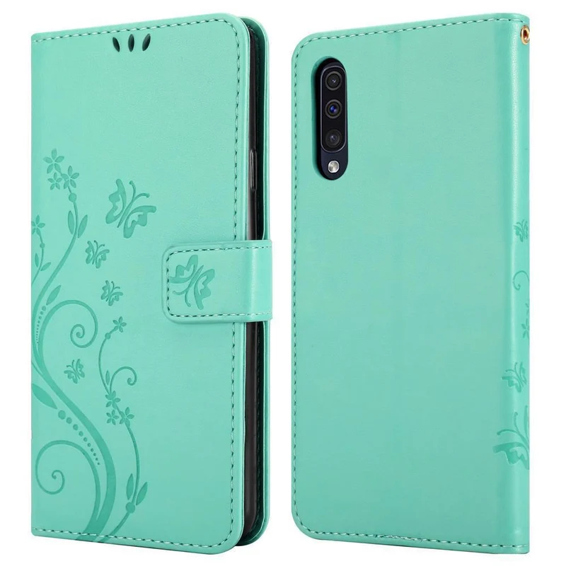 Cadorabo Hülle kompatibel mit Samsung Galaxy A50 4G / A50s / A30s Schutzhülle im Blumen Design mit Magnetverschluss, Standfunktion und Kartenfächern