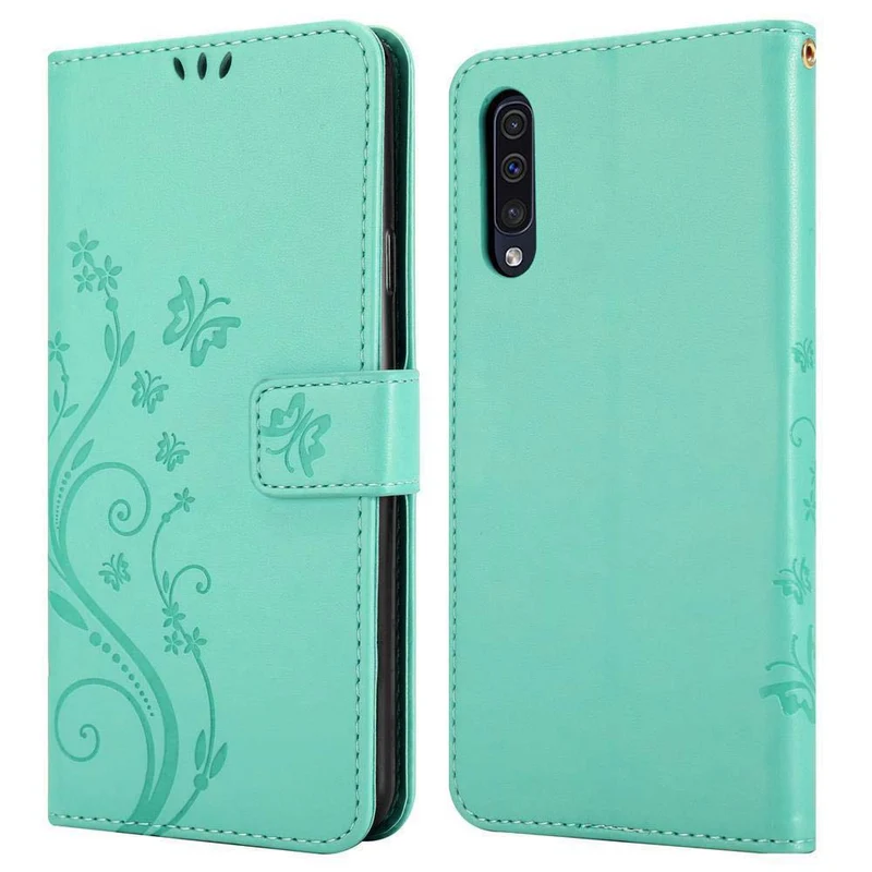 Cadorabo Hülle kompatibel mit Samsung Galaxy A50 4G / A50s / A30s Schutzhülle im Blumen Design mit Magnetverschluss, Standfunktion und Kartenfächern