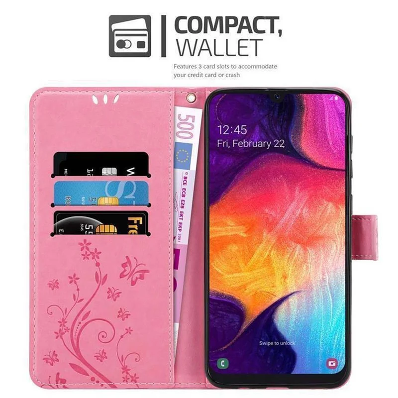 Cadorabo Hülle kompatibel mit Samsung Galaxy A50 4G / A50s / A30s Schutzhülle im Blumen Design mit Magnetverschluss, Standfunktion und Kartenfächern