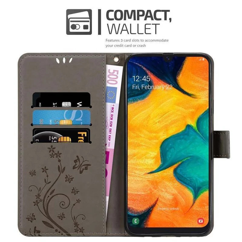 Cadorabo Hülle kompatibel mit Samsung Galaxy A20 / A30 / M10s Schutzhülle im Blumen Design mit Magnetverschluss, Standfunktion und Kartenfächern