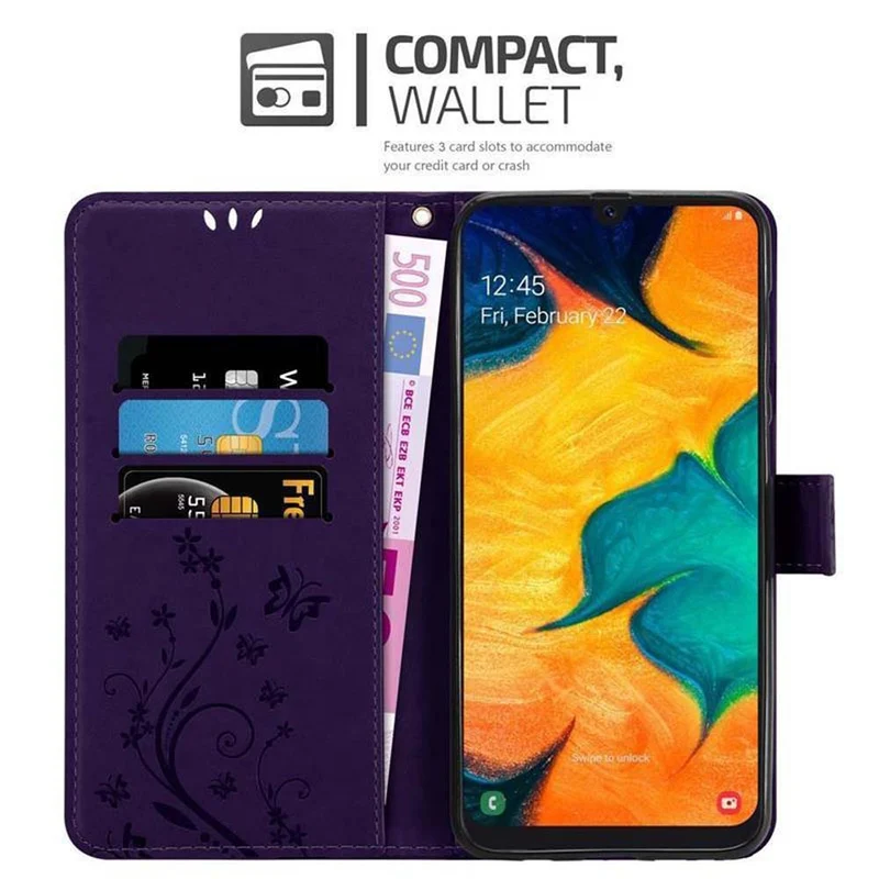 Cadorabo Hülle kompatibel mit Samsung Galaxy A20 / A30 / M10s Schutzhülle im Blumen Design mit Magnetverschluss, Standfunktion und Kartenfächern