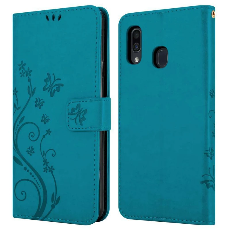 Cadorabo Hülle kompatibel mit Samsung Galaxy A20 / A30 / M10s Schutzhülle im Blumen Design mit Magnetverschluss, Standfunktion und Kartenfächern