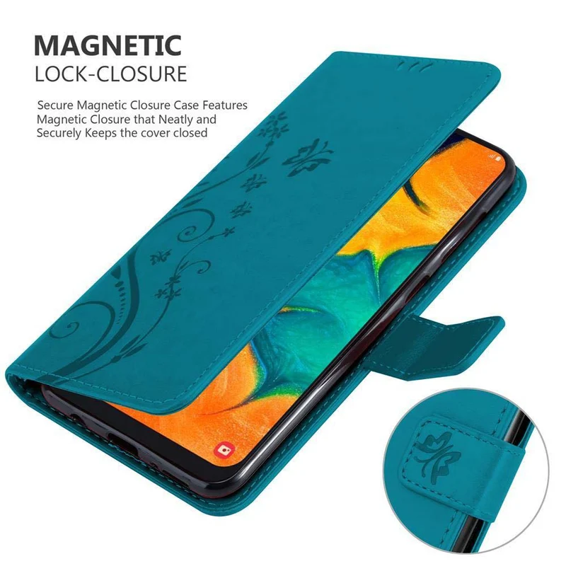 Cadorabo Hülle kompatibel mit Samsung Galaxy A20 / A30 / M10s Schutzhülle im Blumen Design mit Magnetverschluss, Standfunktion und Kartenfächern