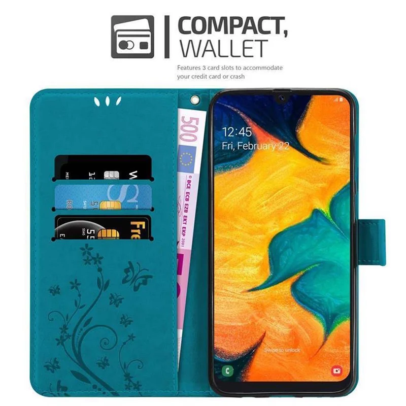Cadorabo Hülle kompatibel mit Samsung Galaxy A20 / A30 / M10s Schutzhülle im Blumen Design mit Magnetverschluss, Standfunktion und Kartenfächern