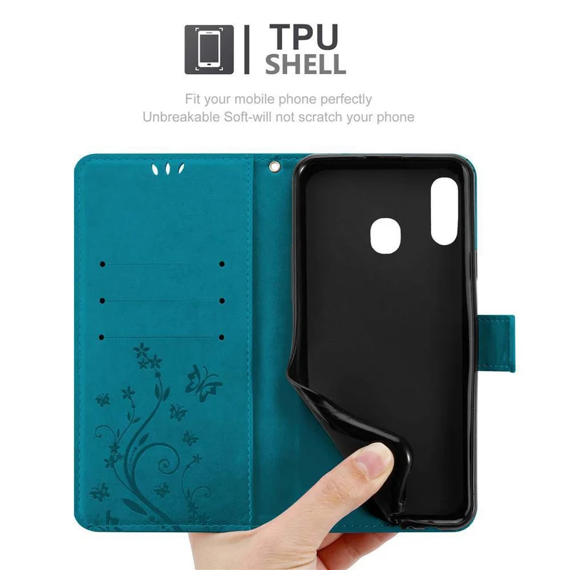 Cadorabo Hülle kompatibel mit Samsung Galaxy A20 / A30 / M10s Schutzhülle im Blumen Design mit Magnetverschluss, Standfunktion und Kartenfächern