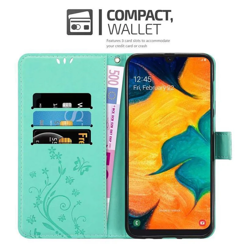 Cadorabo Hülle kompatibel mit Samsung Galaxy A20 / A30 / M10s Schutzhülle im Blumen Design mit Magnetverschluss, Standfunktion und Kartenfächern