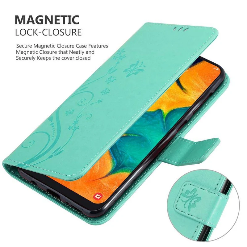 Cadorabo Hülle kompatibel mit Samsung Galaxy A20 / A30 / M10s Schutzhülle im Blumen Design mit Magnetverschluss, Standfunktion und Kartenfächern