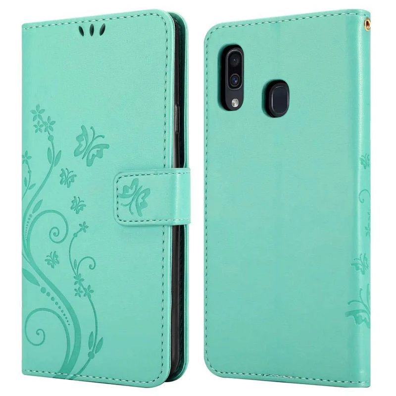 Cadorabo Hülle kompatibel mit Samsung Galaxy A20 / A30 / M10s Schutzhülle im Blumen Design mit Magnetverschluss, Standfunktion und Kartenfächern