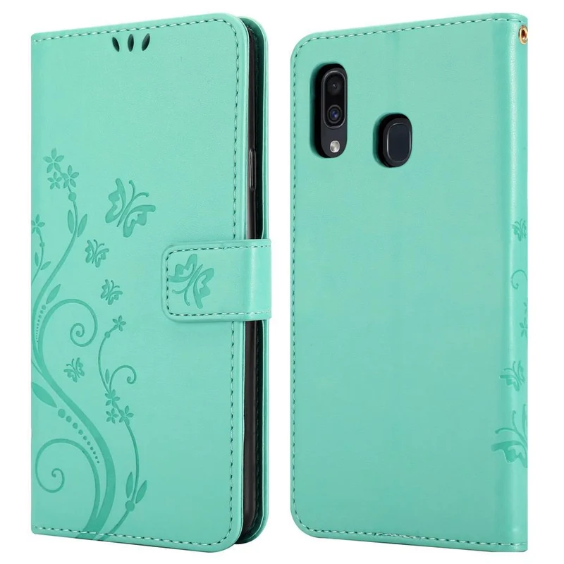 Cadorabo Hülle kompatibel mit Samsung Galaxy A20 / A30 / M10s Schutzhülle im Blumen Design mit Magnetverschluss, Standfunktion und Kartenfächern