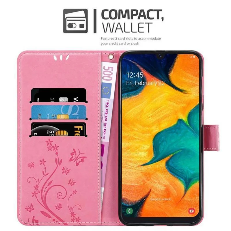 Cadorabo Hülle kompatibel mit Samsung Galaxy A20 / A30 / M10s Schutzhülle im Blumen Design mit Magnetverschluss, Standfunktion und Kartenfächern