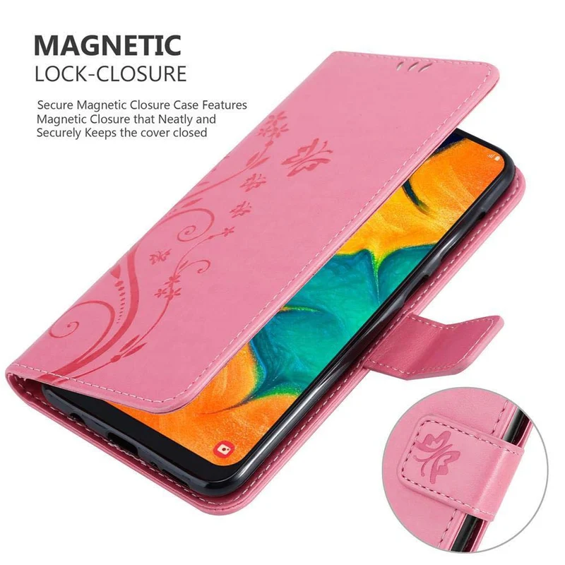 Cadorabo Hülle kompatibel mit Samsung Galaxy A20 / A30 / M10s Schutzhülle im Blumen Design mit Magnetverschluss, Standfunktion und Kartenfächern