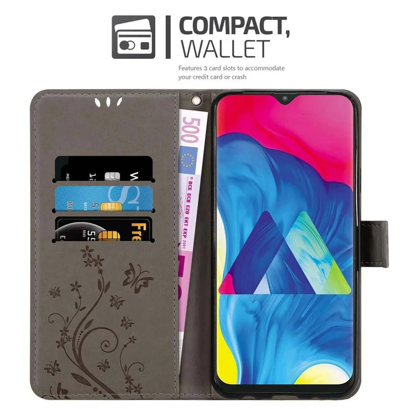 Cadorabo Hülle kompatibel mit Samsung Galaxy A10 / M10 Schutzhülle im Blumen Design mit Magnetverschluss, Standfunktion und Kartenfächern