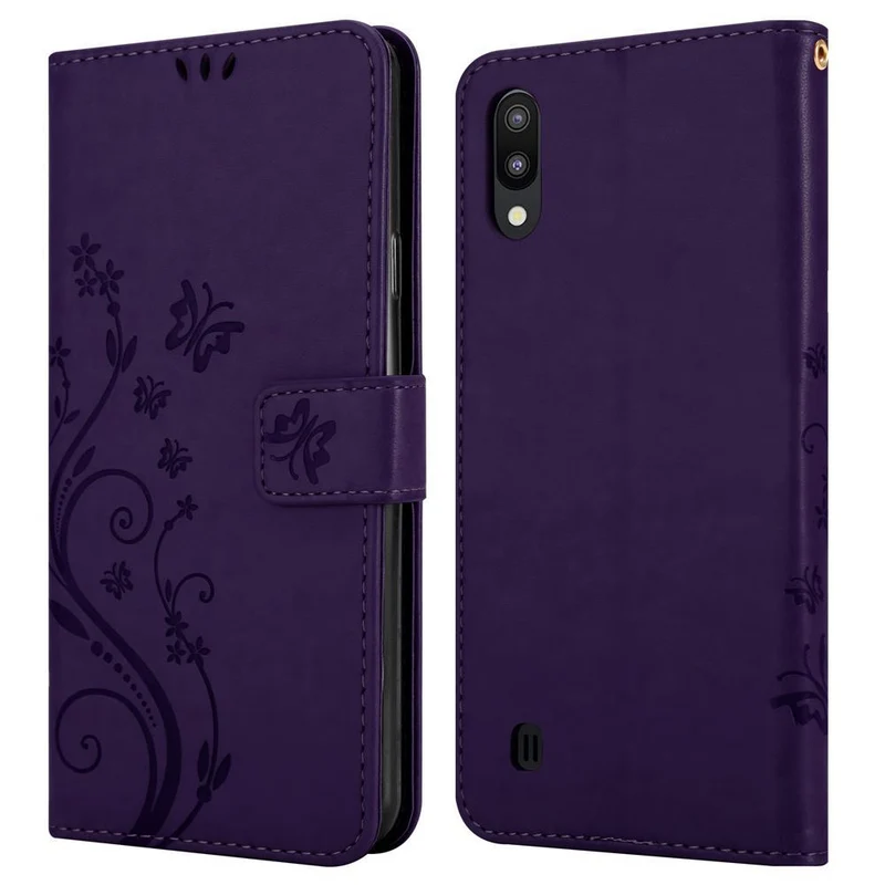 Cadorabo Hülle kompatibel mit Samsung Galaxy A10 / M10 Schutzhülle im Blumen Design mit Magnetverschluss, Standfunktion und Kartenfächern