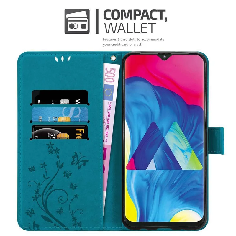 Cadorabo Hülle kompatibel mit Samsung Galaxy A10 / M10 Schutzhülle im Blumen Design mit Magnetverschluss, Standfunktion und Kartenfächern