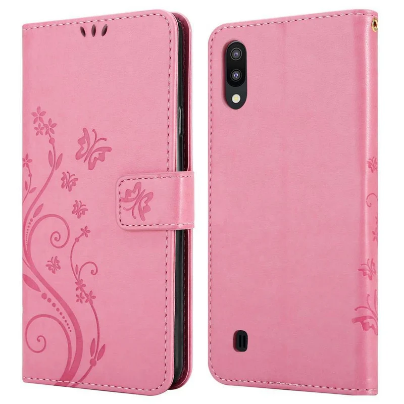 Cadorabo Hülle kompatibel mit Samsung Galaxy A10 / M10 Schutzhülle im Blumen Design mit Magnetverschluss, Standfunktion und Kartenfächern