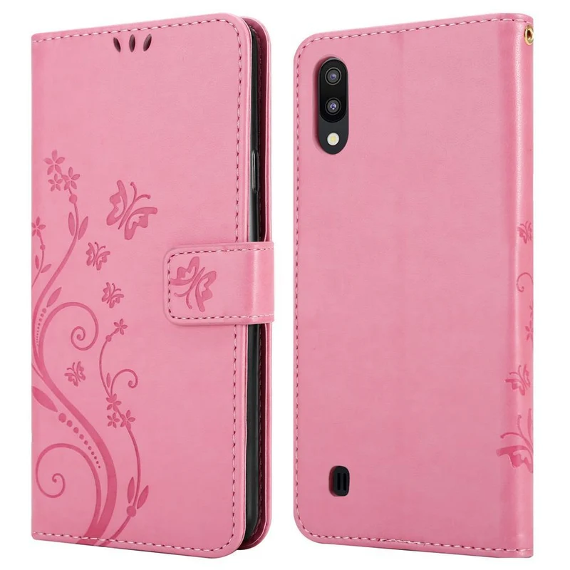 Cadorabo Hülle kompatibel mit Samsung Galaxy A10 / M10 Schutzhülle im Blumen Design mit Magnetverschluss, Standfunktion und Kartenfächern