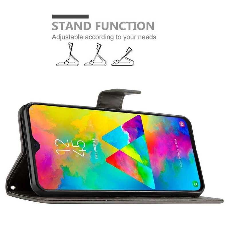 Cadorabo Hülle kompatibel mit Samsung Galaxy M20 Schutzhülle im Blumen Design mit Magnetverschluss, Standfunktion und Kartenfächern