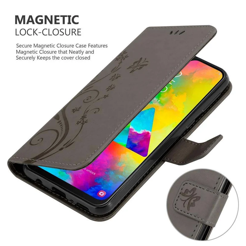 Cadorabo Hülle kompatibel mit Samsung Galaxy M20 Schutzhülle im Blumen Design mit Magnetverschluss, Standfunktion und Kartenfächern