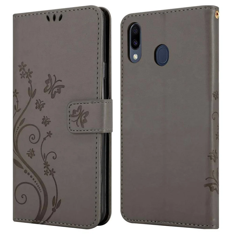 Cadorabo Hülle kompatibel mit Samsung Galaxy M20 Schutzhülle im Blumen Design mit Magnetverschluss, Standfunktion und Kartenfächern