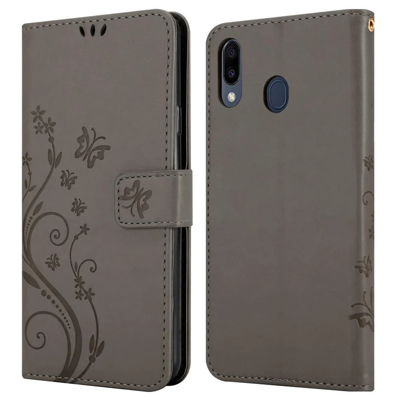 Cadorabo Hülle kompatibel mit Samsung Galaxy M20 Schutzhülle im Blumen Design mit Magnetverschluss, Standfunktion und Kartenfächern