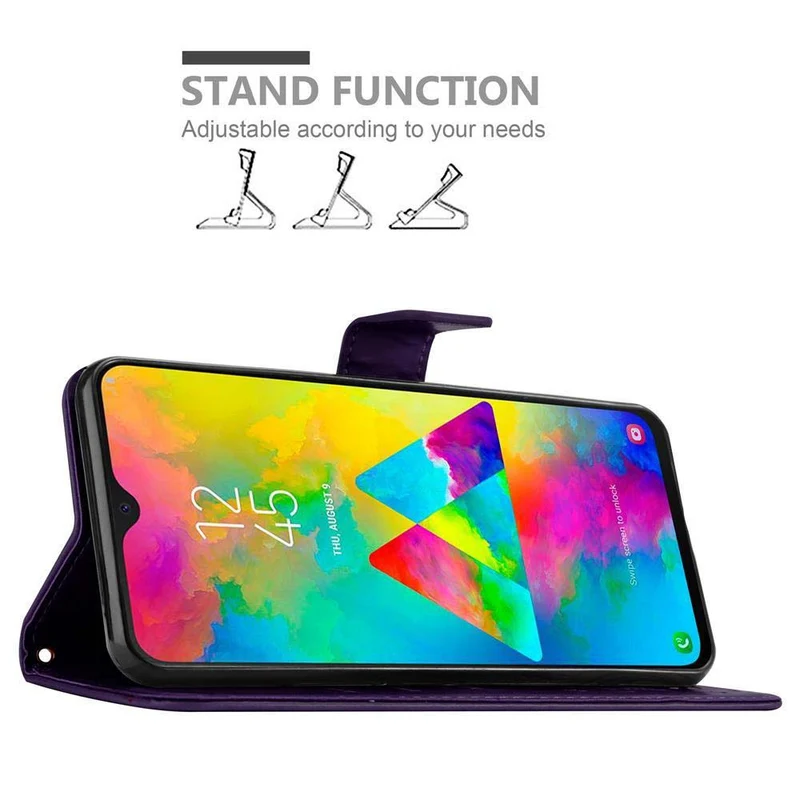 Cadorabo Hülle kompatibel mit Samsung Galaxy M20 Schutzhülle im Blumen Design mit Magnetverschluss, Standfunktion und Kartenfächern