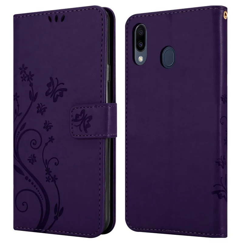 Cadorabo Hülle kompatibel mit Samsung Galaxy M20 Schutzhülle im Blumen Design mit Magnetverschluss, Standfunktion und Kartenfächern