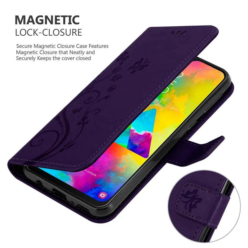 Cadorabo Hülle kompatibel mit Samsung Galaxy M20 Schutzhülle im Blumen Design mit Magnetverschluss, Standfunktion und Kartenfächern