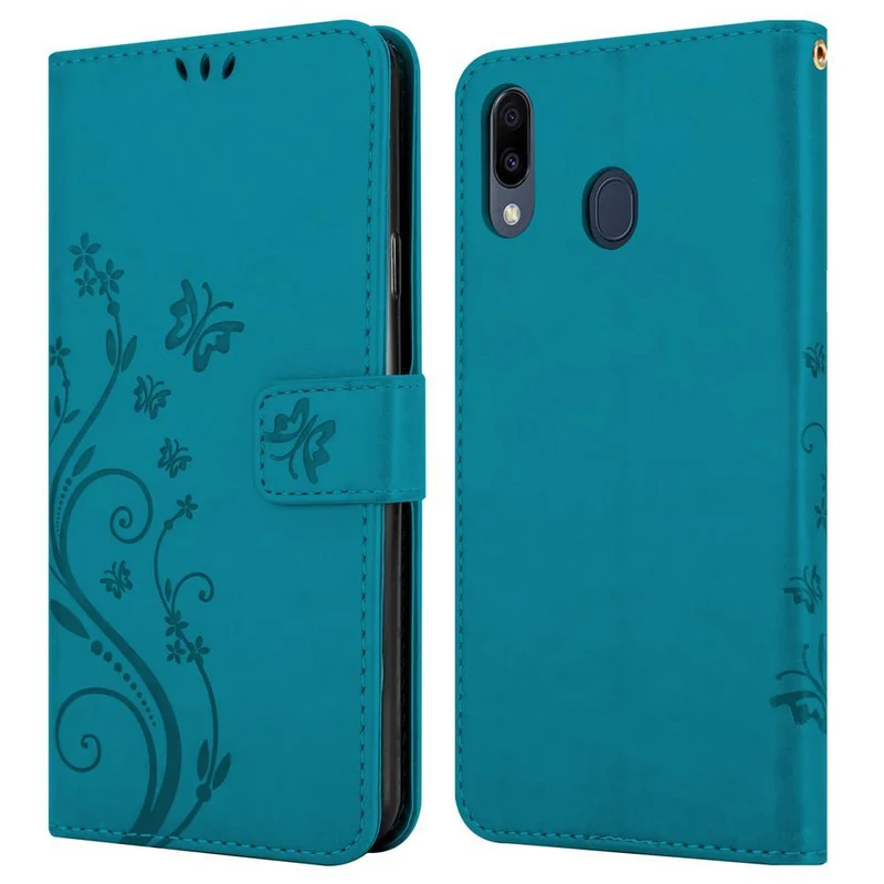 Cadorabo Hülle kompatibel mit Samsung Galaxy M20 Schutzhülle im Blumen Design mit Magnetverschluss, Standfunktion und Kartenfächern