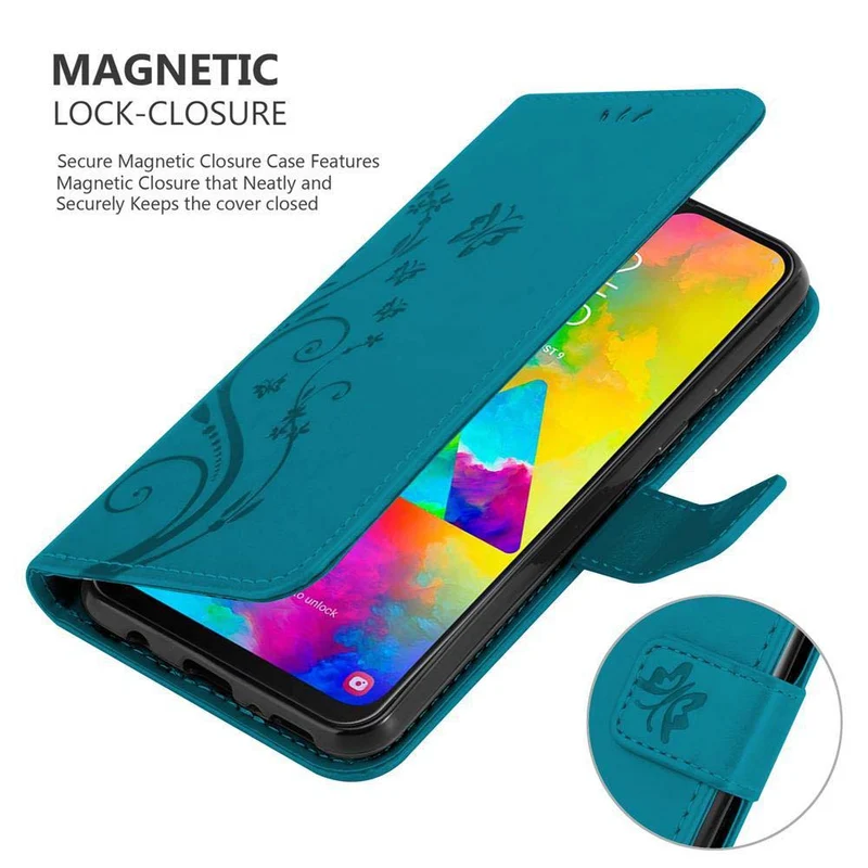 Cadorabo Hülle kompatibel mit Samsung Galaxy M20 Schutzhülle im Blumen Design mit Magnetverschluss, Standfunktion und Kartenfächern