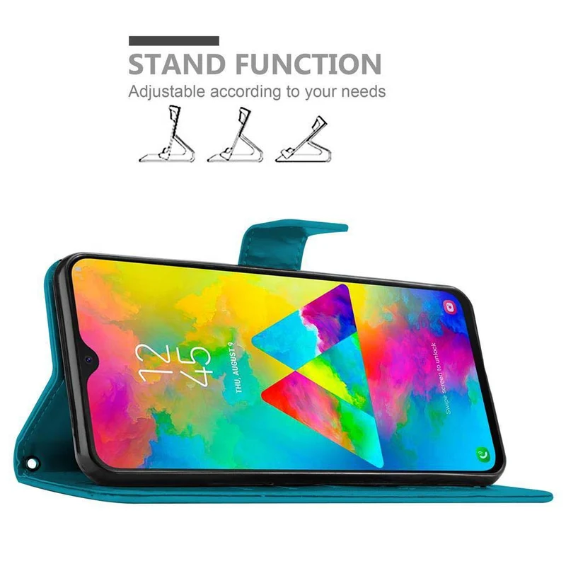 Cadorabo Hülle kompatibel mit Samsung Galaxy M20 Schutzhülle im Blumen Design mit Magnetverschluss, Standfunktion und Kartenfächern
