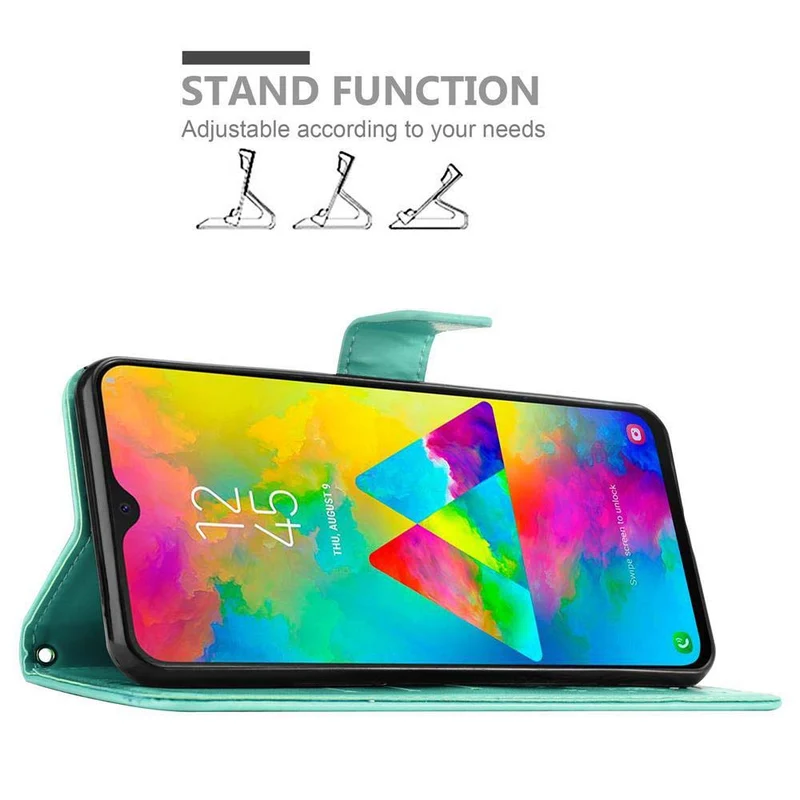 Cadorabo Hülle kompatibel mit Samsung Galaxy M20 Schutzhülle im Blumen Design mit Magnetverschluss, Standfunktion und Kartenfächern