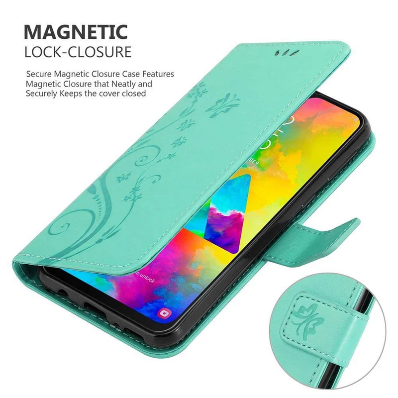 Cadorabo Hülle kompatibel mit Samsung Galaxy M20 Schutzhülle im Blumen Design mit Magnetverschluss, Standfunktion und Kartenfächern